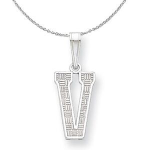 Silver, Sami Collection, Textured Block Initial V Necklace - 24 In
